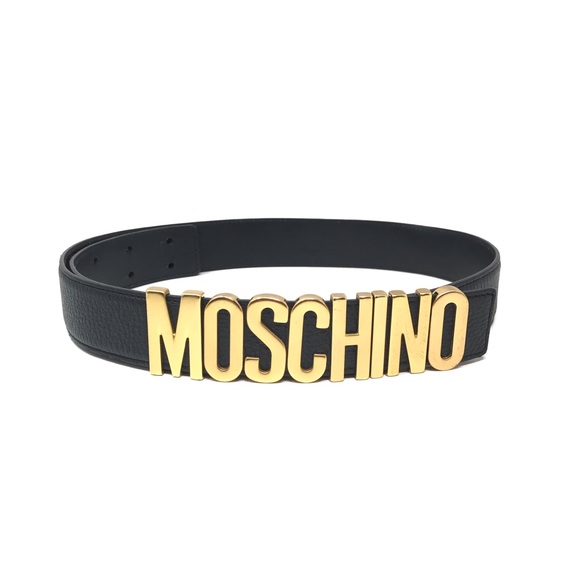 Moschino Authentic Logo Black Leather Belt 44 L - Picture 3 of 8